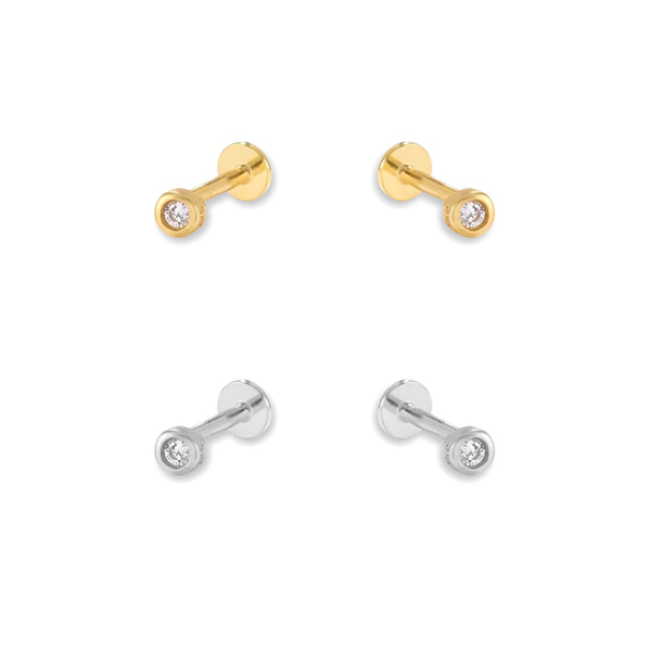 Bezel Set Screw Flat Back Cartilage Earrings: 14k Gold