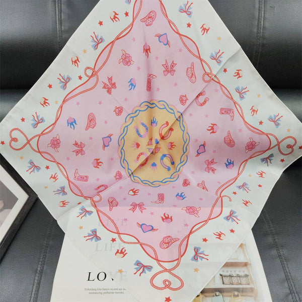 Pink heart cowgirl theme Bandana Square scarf -27.5 inches: Cowgirl - Lulu Bella Boutique