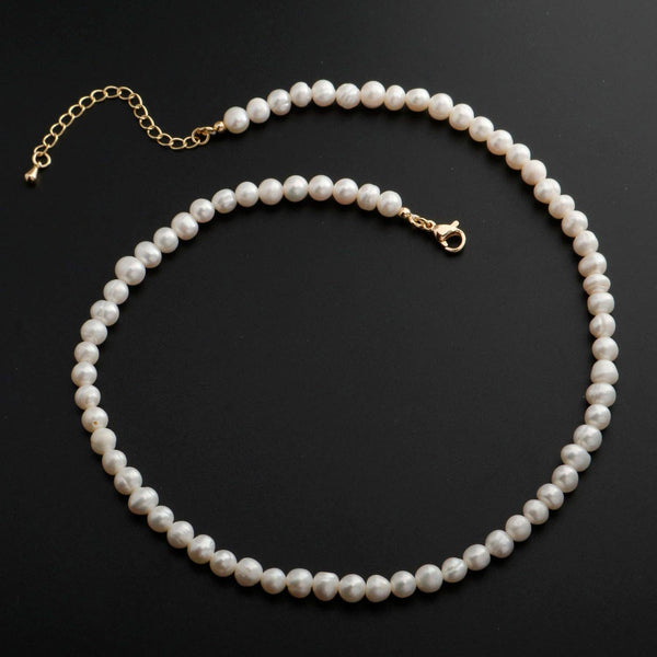 Classic Round Pearl Necklace White Fresh Water Pearl Necklace, Natural Freshwater Pearl, Genuine Pearls Wedding Bridal Jewelry WA-333 - Lulu Bella Boutique