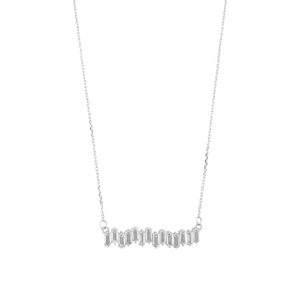 CZ Baguette Bar Necklace: Yellow Gold