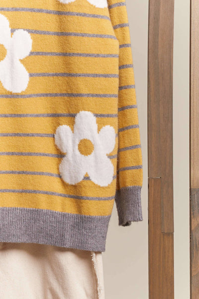 Daisy Patched Striped Sweater: Mustard / S