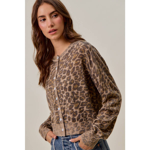 WASHED INSPIRED LEOPARD PRINT SWEATER CARDIGAN: LEOPARD / S - Lulu Bella Boutique