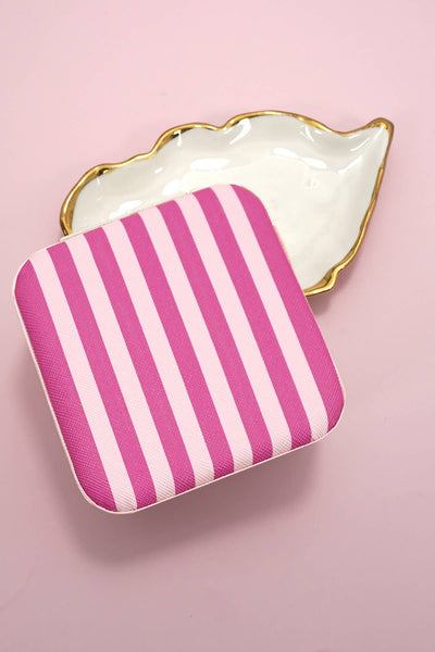 JEWELRY ORGANIZER TRAVEL BOX CASE: STRIPE FUCHSIA