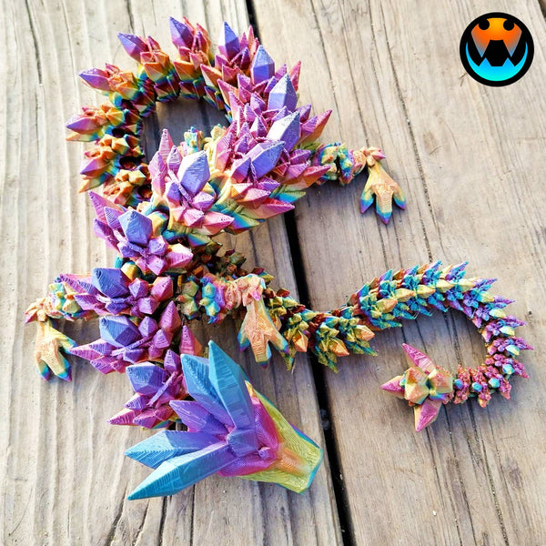 Articulating Crystal Dragon, 3D Printed, Fidget Toy: Rainbow Gradient / Small - 16" - Lulu Bella Boutique