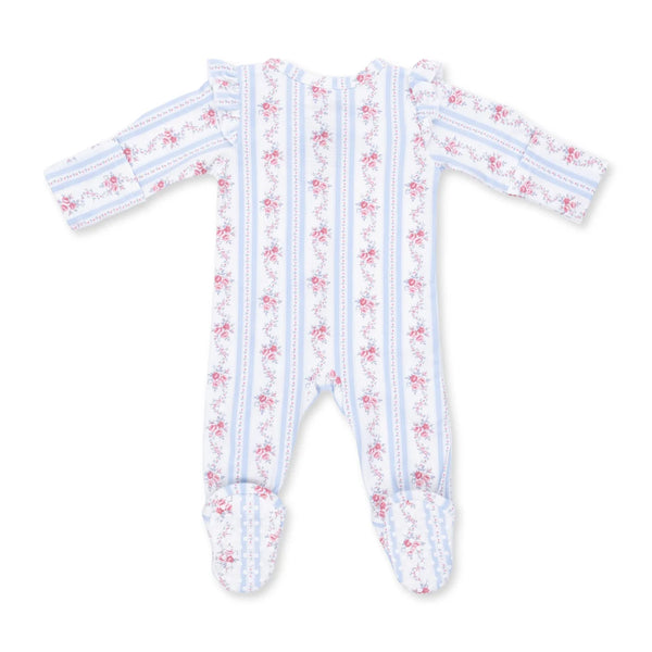 Anna Floral Stripe  2 Way Ruffle Sleeve Zipper Footie