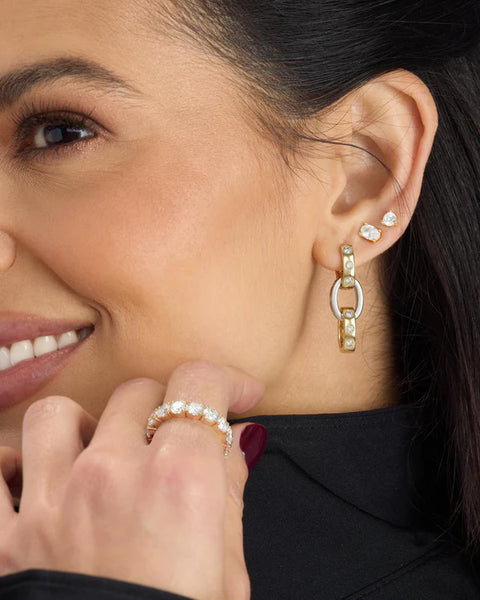 Ashley Chain Convertible Earring Mixed Metal|White Diamondettes - Lulu Bella Boutique