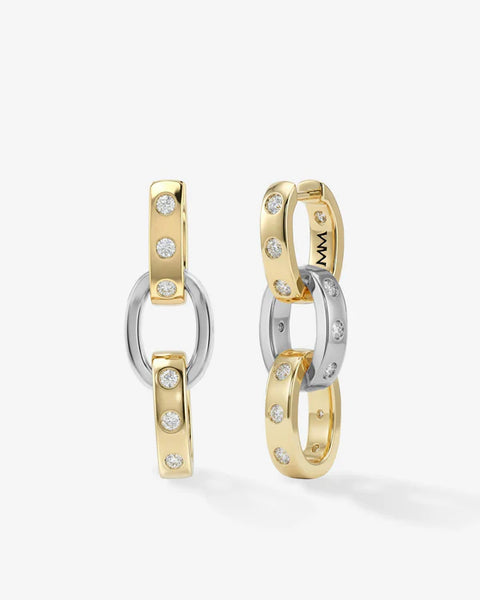 Ashley Chain Convertible Earring Mixed Metal|White Diamondettes - Lulu Bella Boutique