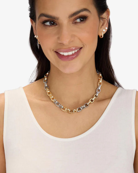 Ashley Chain Link Necklace Mixed Metal|White Diamondettes - Lulu Bella Boutique
