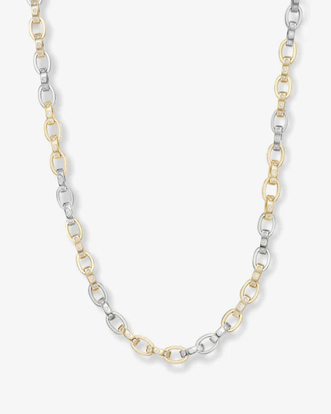 Ashley Chain Link Necklace Mixed Metal|White Diamondettes - Lulu Bella Boutique