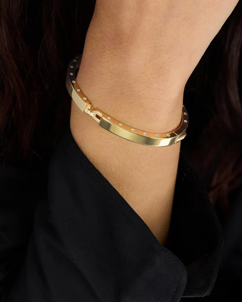 Ashley Lock Cuff Gold|White Diamondettes - Lulu Bella Boutique