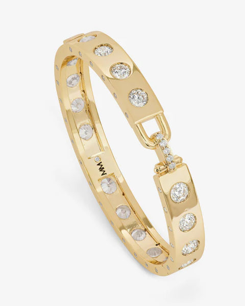 Ashley Rodeo Lock Cuff 9mm Gold|White Diamondettes - Lulu Bella Boutique