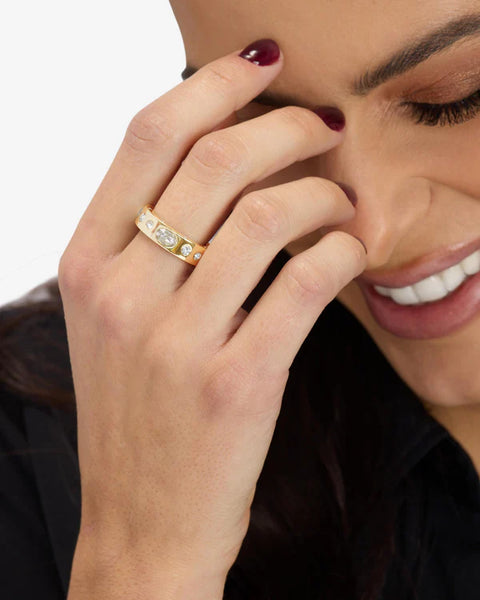 Ashley Sunset Ring Gold|White Diamondettes - Lulu Bella Boutique
