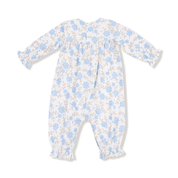 Baby Blue Floral  Smocked Long Sleeve Romper