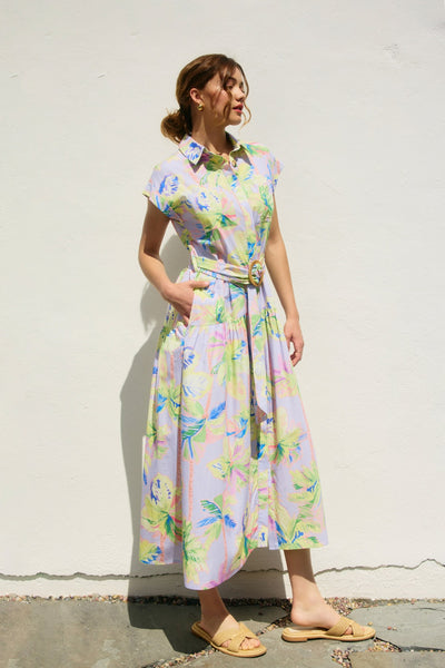 Floral Radiance Sash Belt Shirt Dress - Lulu Bella Boutique