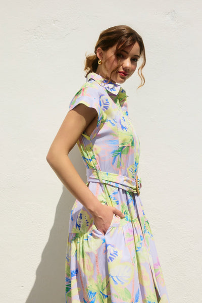 Floral Radiance Sash Belt Shirt Dress - Lulu Bella Boutique