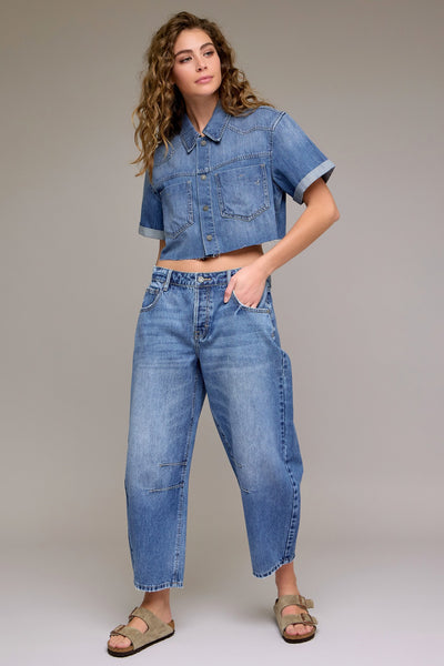 Medium Dark 25in Inseam Crop Barrel Jean - Lulu Bella Boutique