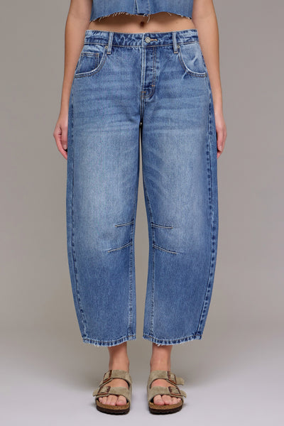 Medium Dark 25in Inseam Crop Barrel Jean - Lulu Bella Boutique