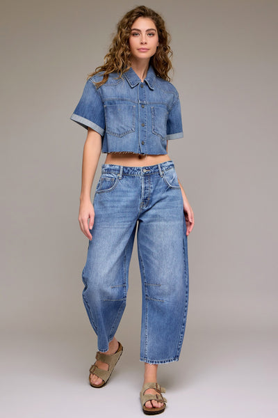 Medium Dark 25in Inseam Crop Barrel Jean - Lulu Bella Boutique