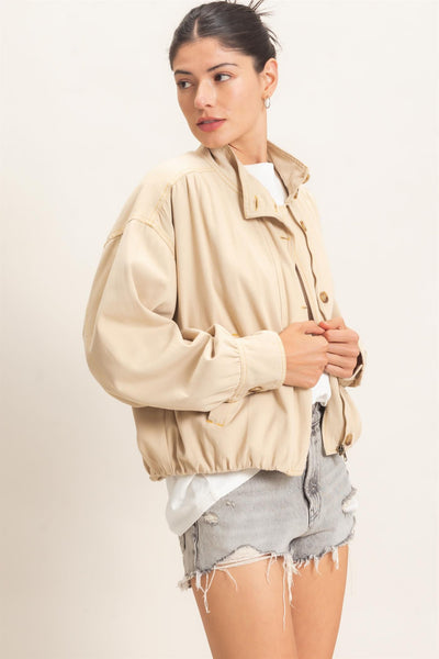High Collar Denim Bomber Jacket