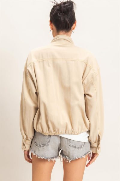 High Collar Denim Bomber Jacket