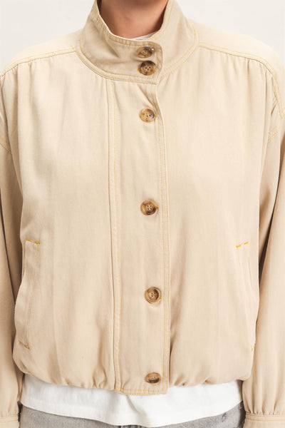 High Collar Denim Bomber Jacket