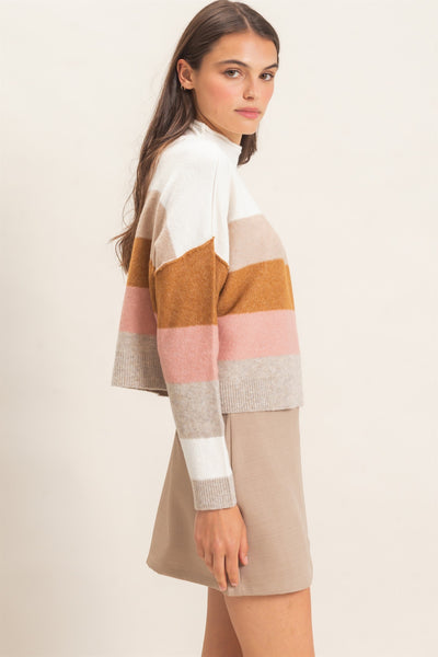 Color Block Turtleneck Sweater