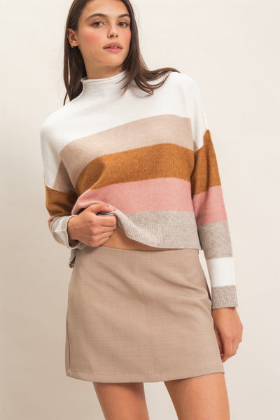 Color Block Turtleneck Sweater