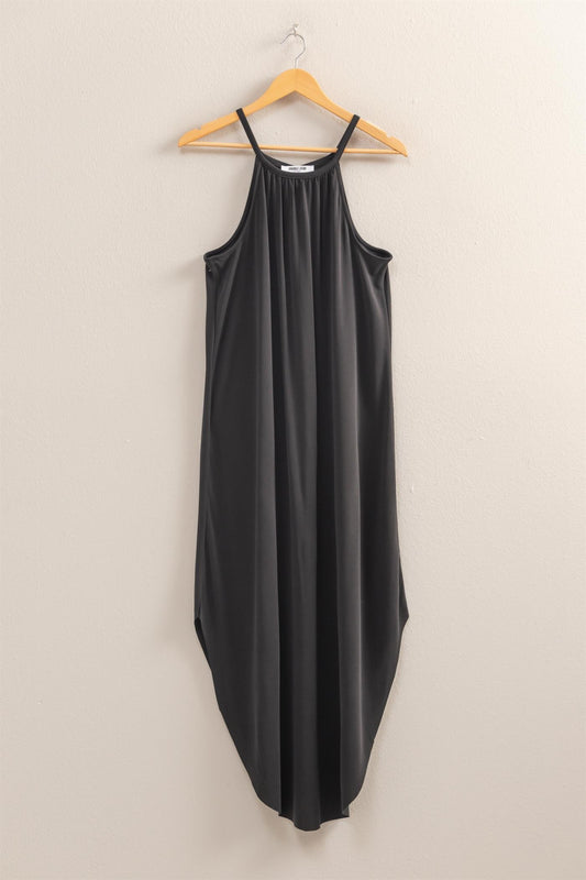 Halter Neck Asymmetrical Midi Dress