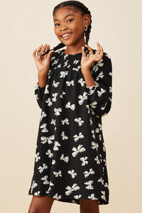 Ditsy Bow Print Smock Detail Dress