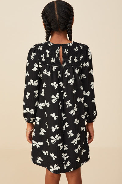 Ditsy Bow Print Smock Detail Dress