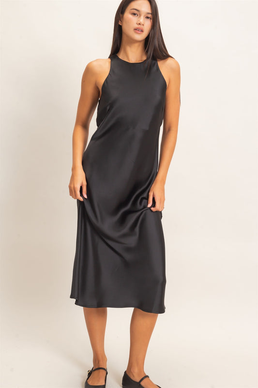 Sleeveless Satin Midi Dress