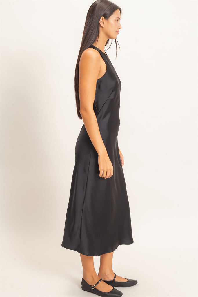 sleeveless satin midi dress Women's Cowl Neck Sleeveless Satin Midi Dress, Bronze