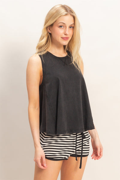 Raw Edge Details Sleeveless Washed Top - Lulu Bella Boutique