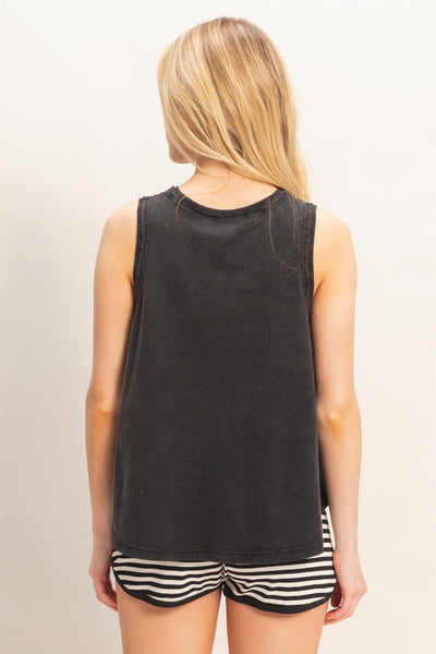 Raw Edge Details Sleeveless Washed Top - Lulu Bella Boutique