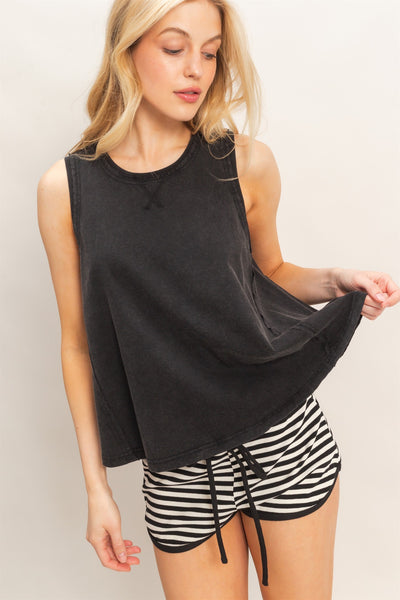 Raw Edge Details Sleeveless Washed Top - Lulu Bella Boutique