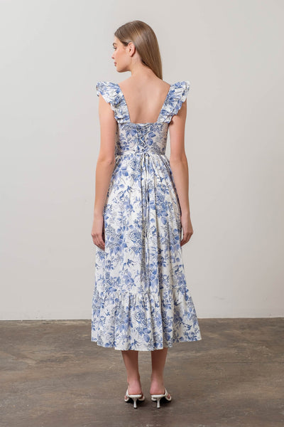 Shirred Tiered Floral Midi Dress - Lulu Bella Boutique
