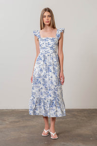Shirred Tiered Floral Midi Dress - Lulu Bella Boutique