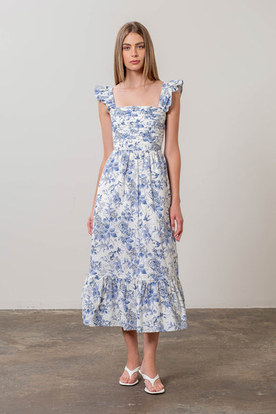 Shirred Tiered Floral Midi Dress - Lulu Bella Boutique