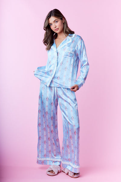 Striped Floral Ruffle Trim Pajamas