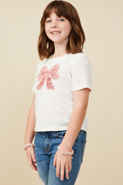 Girls Pearl Detailed Bow Patch Knit T-Shirt - Lulu Bella Boutique
