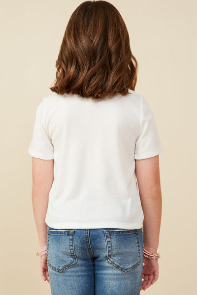 Girls Pearl Detailed Bow Patch Knit T-Shirt - Lulu Bella Boutique