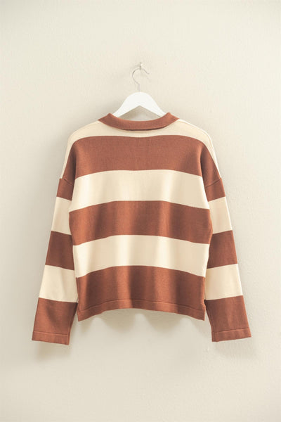 Striped Sweater With Polo Collar Detailing