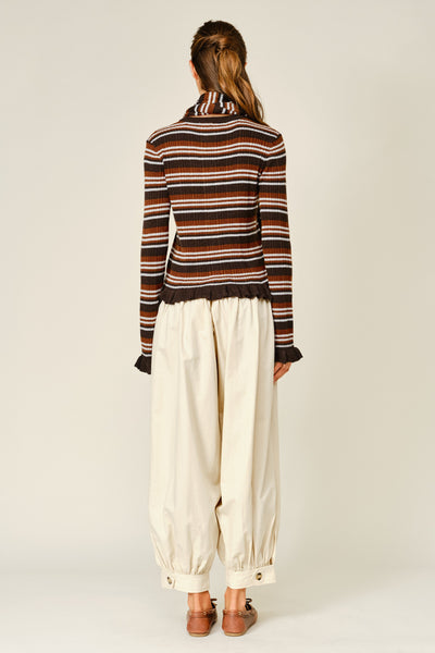 Wool Mix Striped Scarf Polo Cardigan - Lulu Bella Boutique