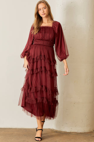 Sheer Ruffle Tiered Tulle Dress