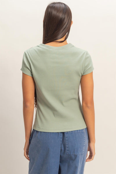 Ribbed Button-front Crew Neck Top - Lulu Bella Boutique