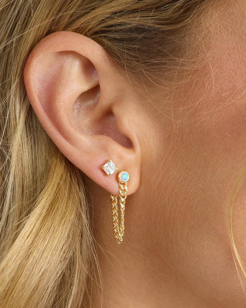 Julian 3mm Soft Chain Hoops Gold|Blue Opal - Lulu Bella Boutique