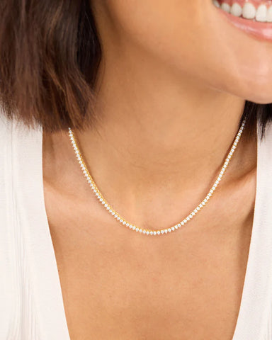 Baby Not Your Basic Tennis Necklace Gold|White Diamondettes