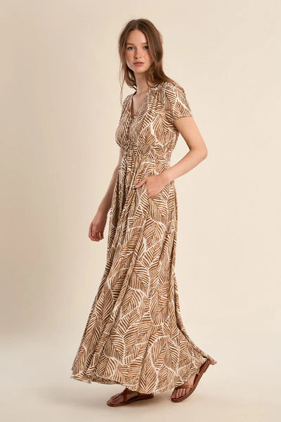 Leaf Printed Maxi Dress - Lulu Bella Boutique