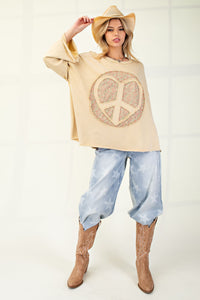 Peace Sign Mineral Washed Terry Knit Top