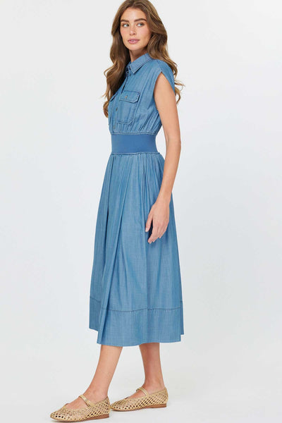 Cap Sleeve Midi Length Shirt Dress